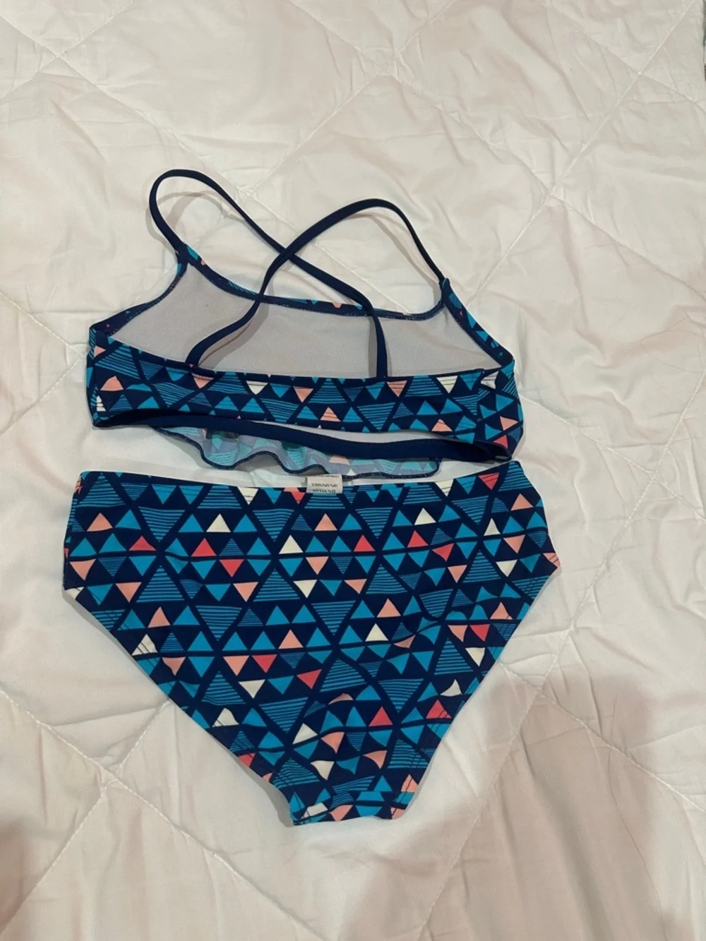 Girls Navy Blue & Pink Triangle Print Bikini Set size 10